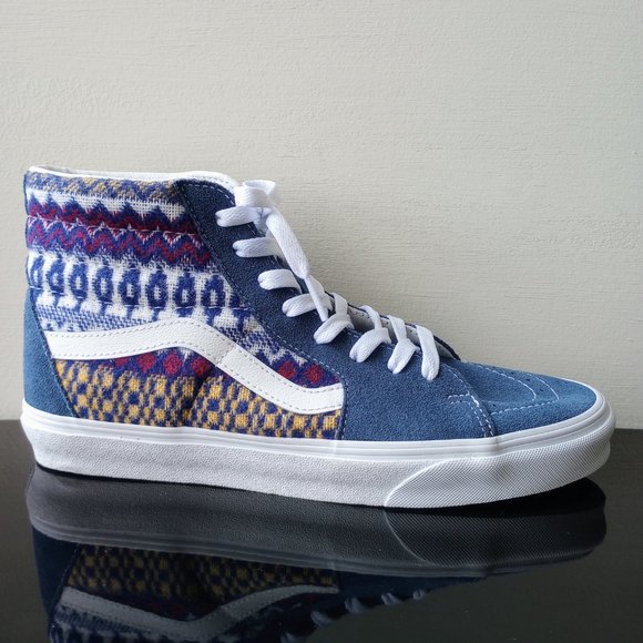 Vans Men's Sk8-Hi Fair Isle Suede / Canvas Sneaker in Fantastic Blue/Multicolor